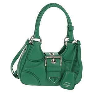 PRADA Moon Bag Hand Bag Leather 2way Green Silver Auth 152696SAM